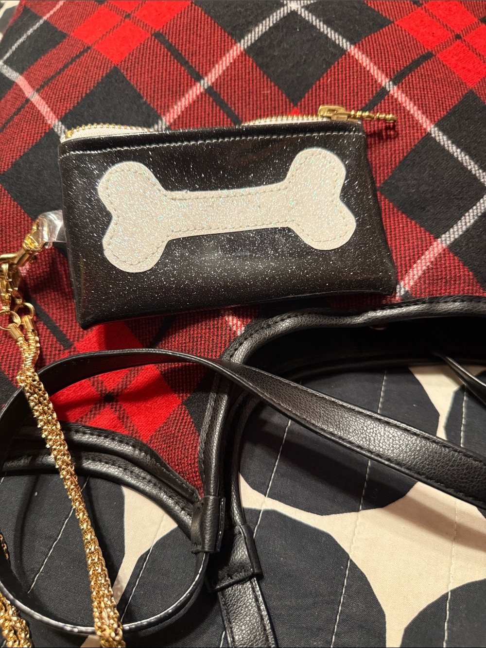 Black Glitter Wristlet with White Glitter Bone Detail